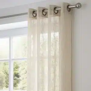 Melodieux Rideaux Voilages Lin Naturel Texturé 132x213 Cm - 2 Panneaux Brun Clair - Passe-Tringle - Style Rustique Chic
