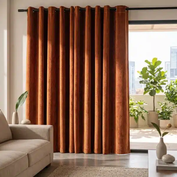 Rideau Velours Camel dans un interieur contemporain