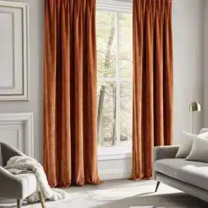 Rideau Velours Camel vue d angle dans un interieur