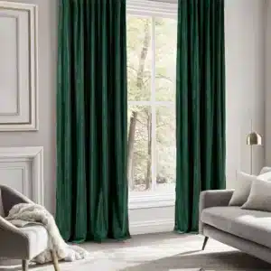 Rideau Velours Gris, Vert vue d angle dans un interieur
