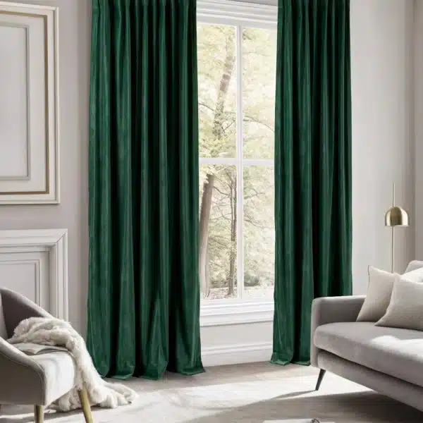 Rideau Velours Gris, Vert vue d angle dans un interieur